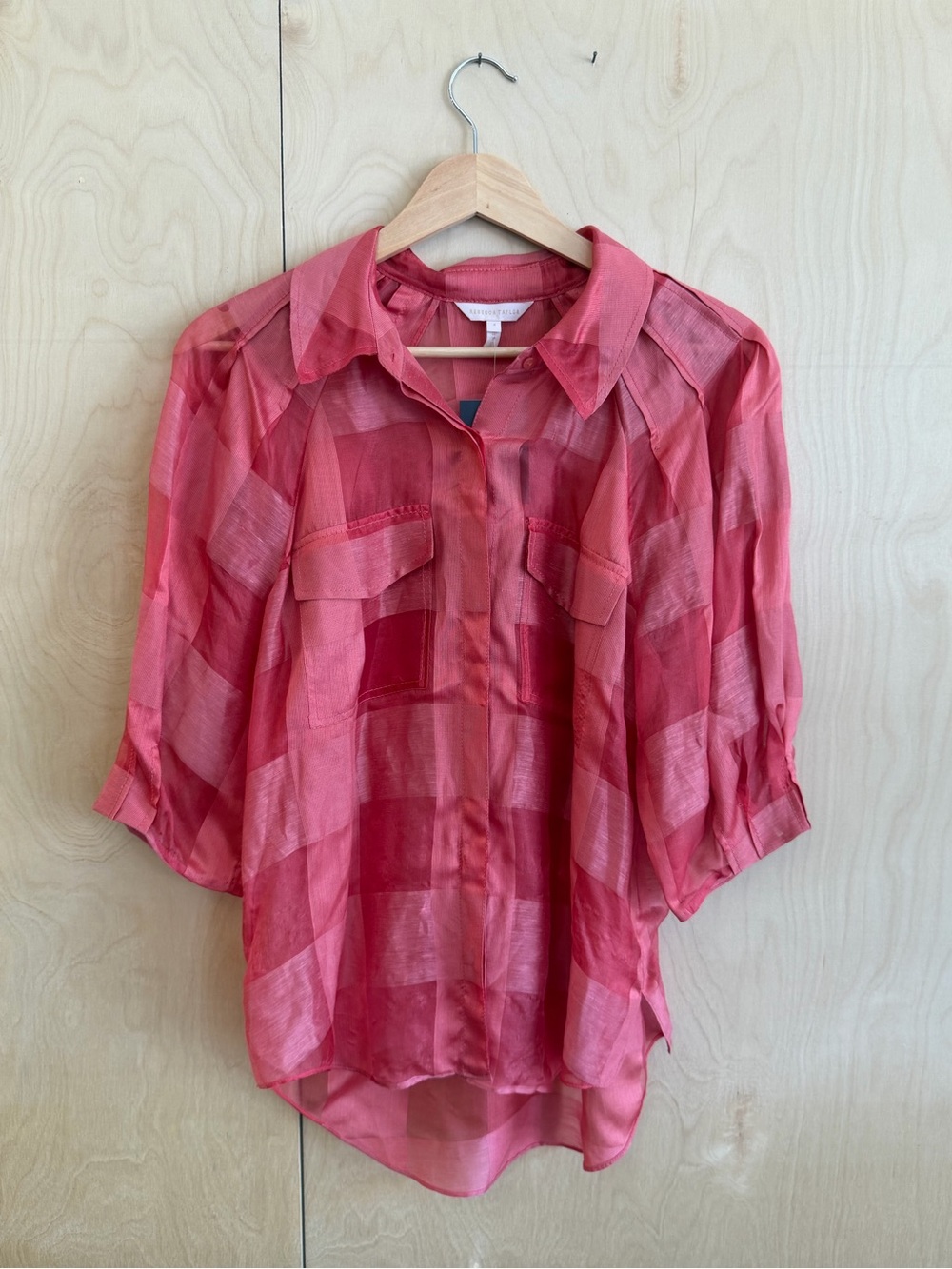 Rebecca Taylor Lightweight Pink Checkered Button-Front Women's Blouse